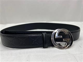 Gucci Interlocking GG Buckle Signature Leather Belt palladium buckle/black leath